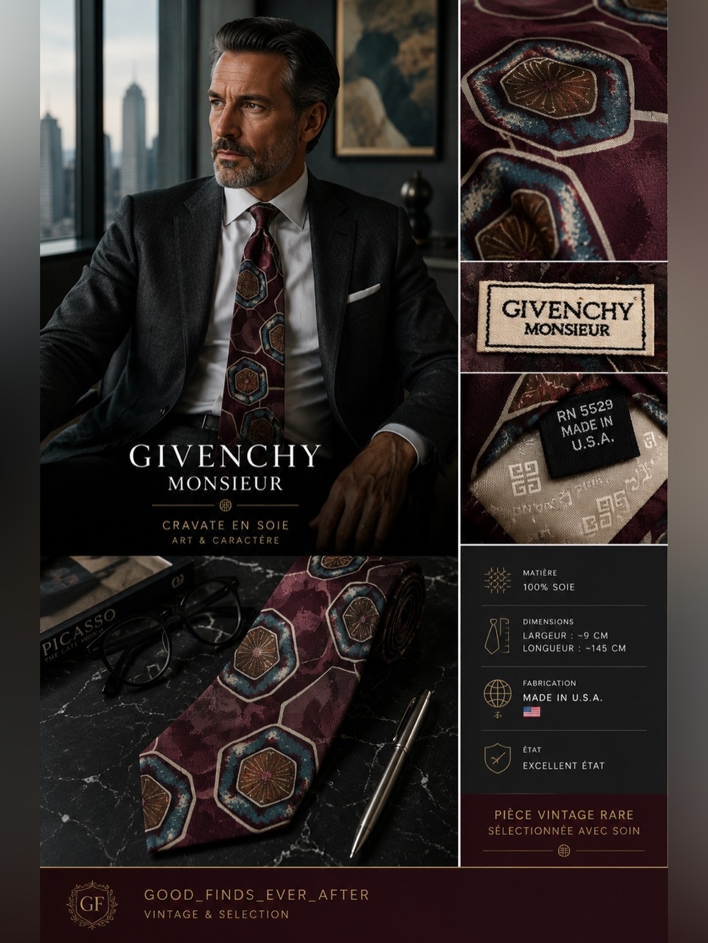 Givenchy Monsieur - Burgundy and Teal Geometric Silk Tie